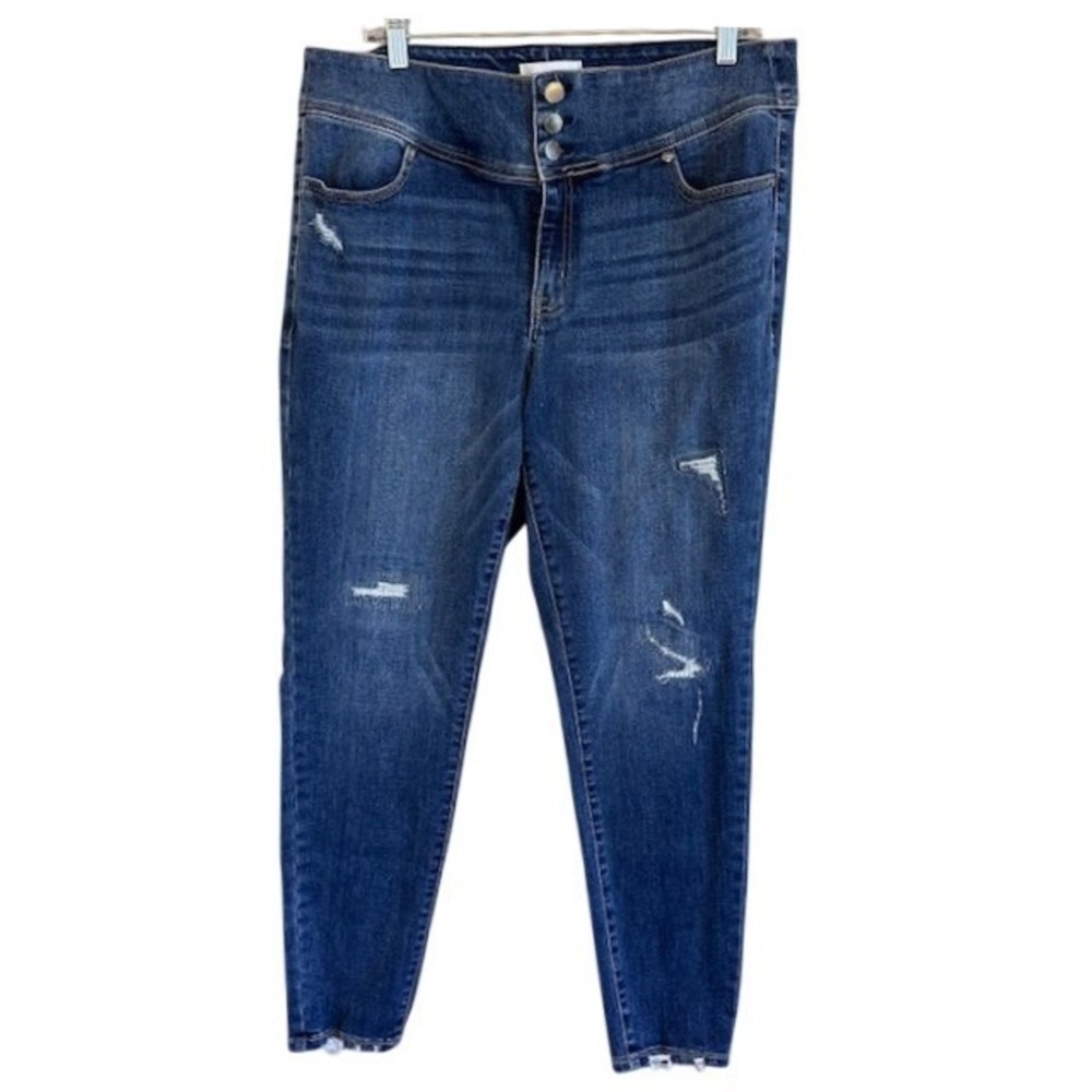 Lane Bryant Distressed 3-Button High Rise Denim Jean Jegging 16 Stretch